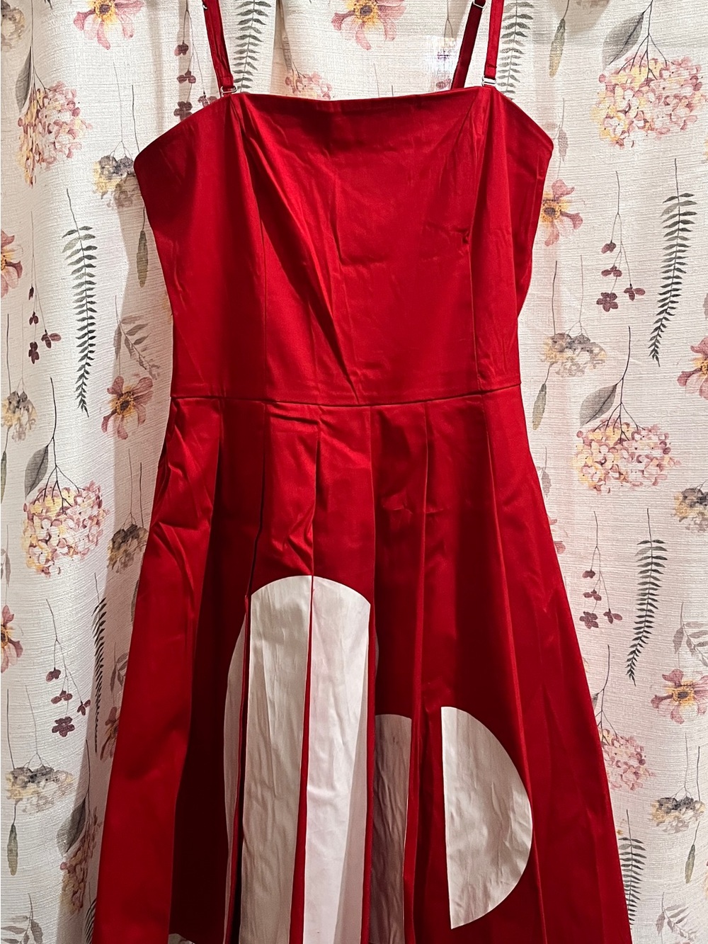 Moschino Red Satin Midi Dress with White Graphic Panels